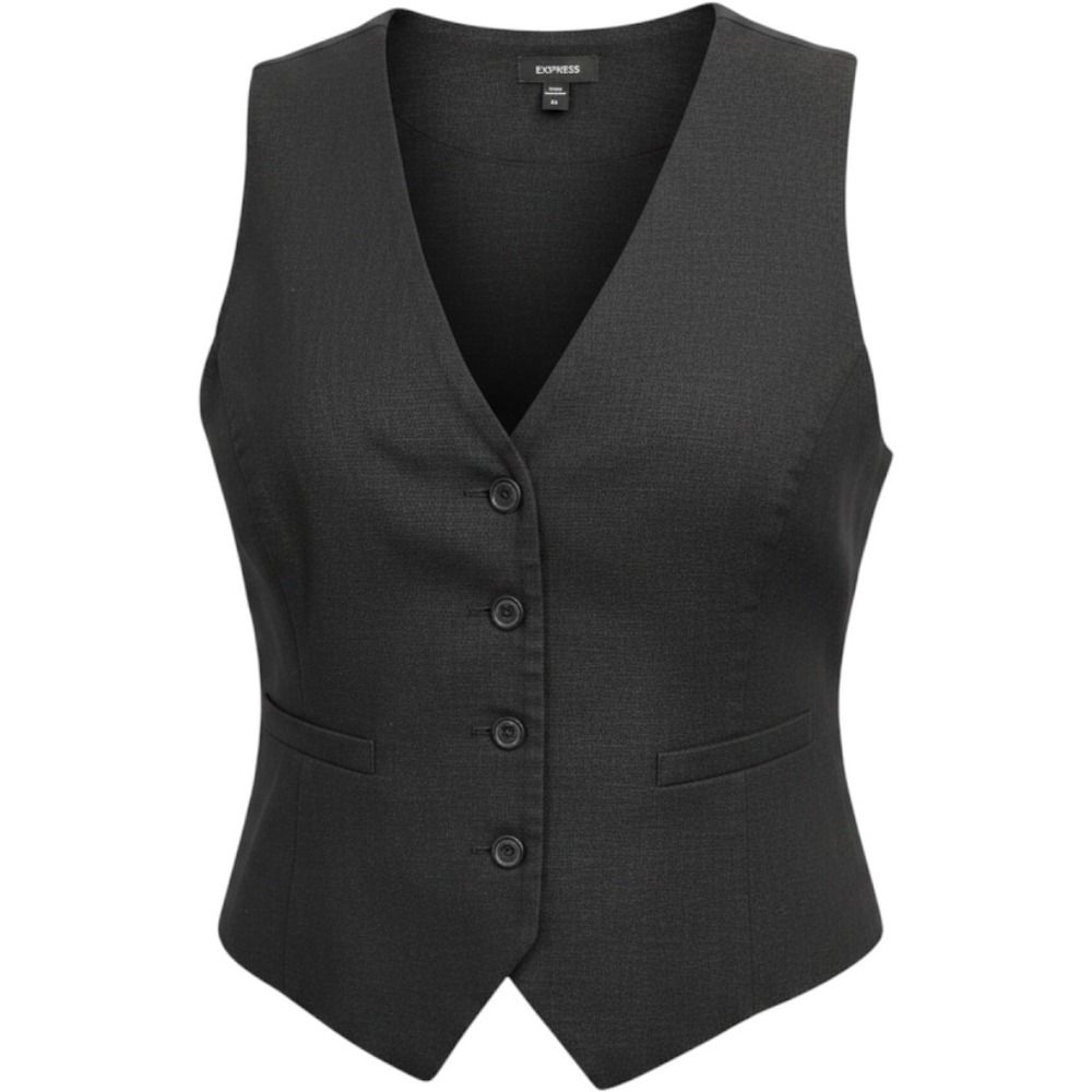 Express‎ Womens Linen Vest Black V-Neck Button Front Tailored Waistcoat XL NEW